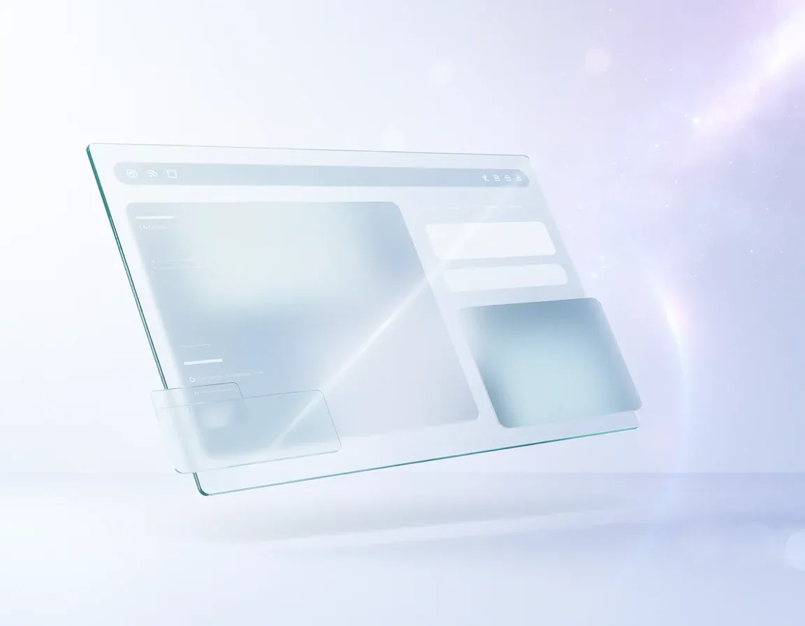 Website interface concept on a translucent glass panel