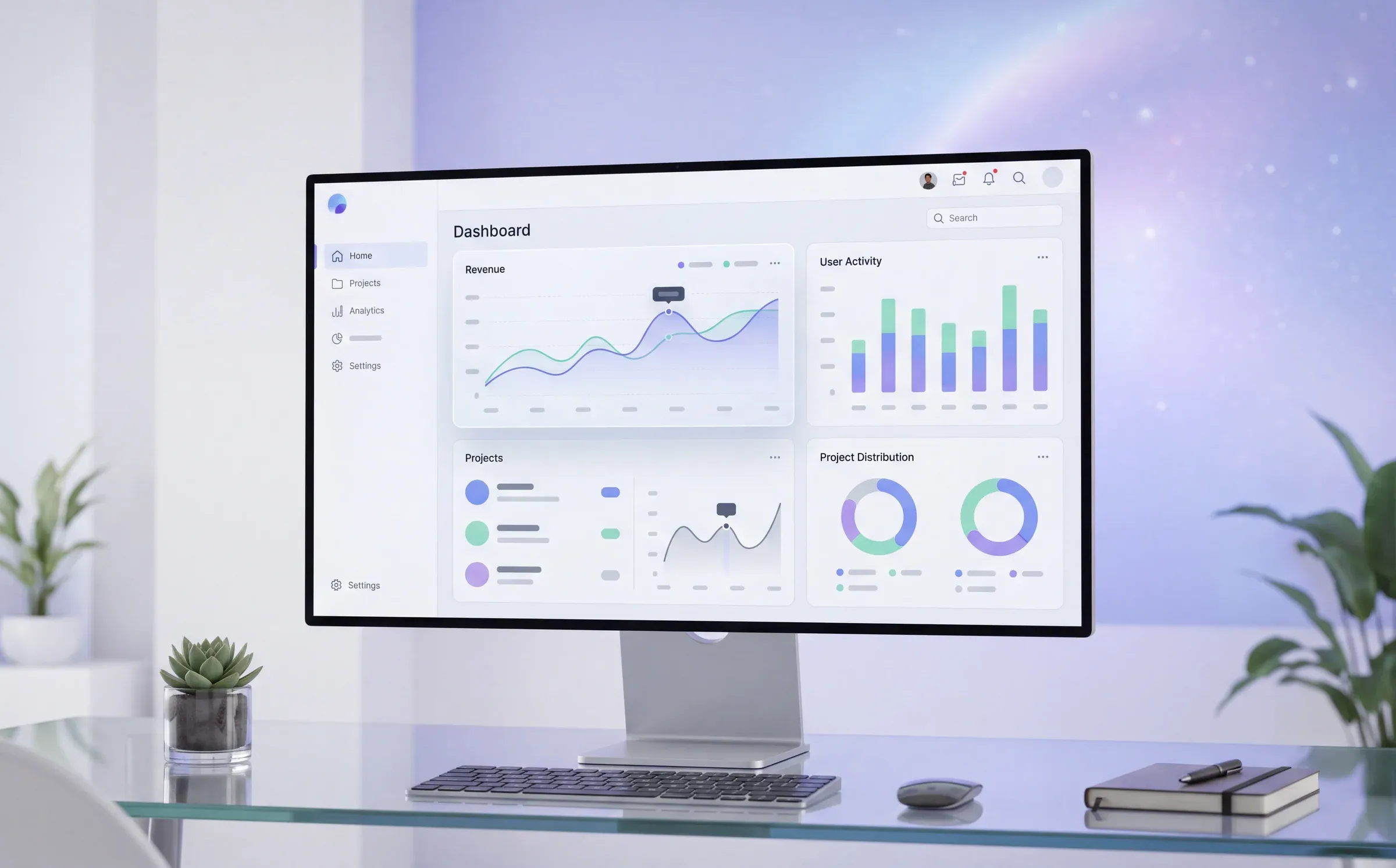 Search performance charts on a desktop monitor
