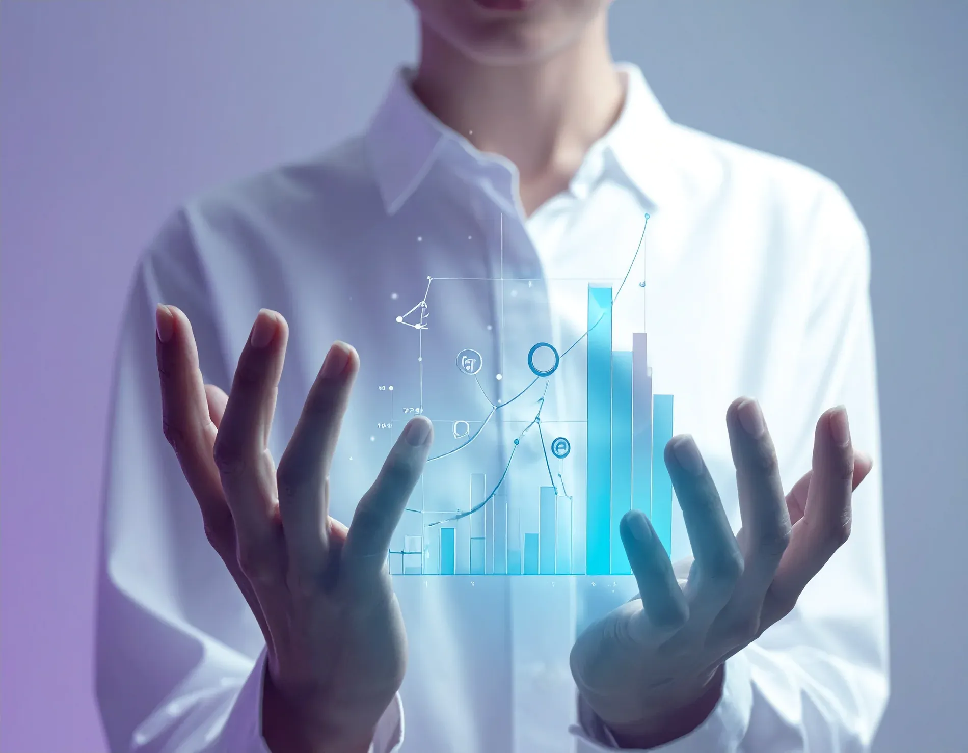Analytics and search performance charts visualised as holographic data